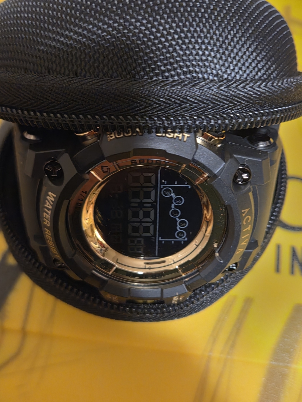 Black and Gold Digital Sports Smartwatch - With Case & Keychain